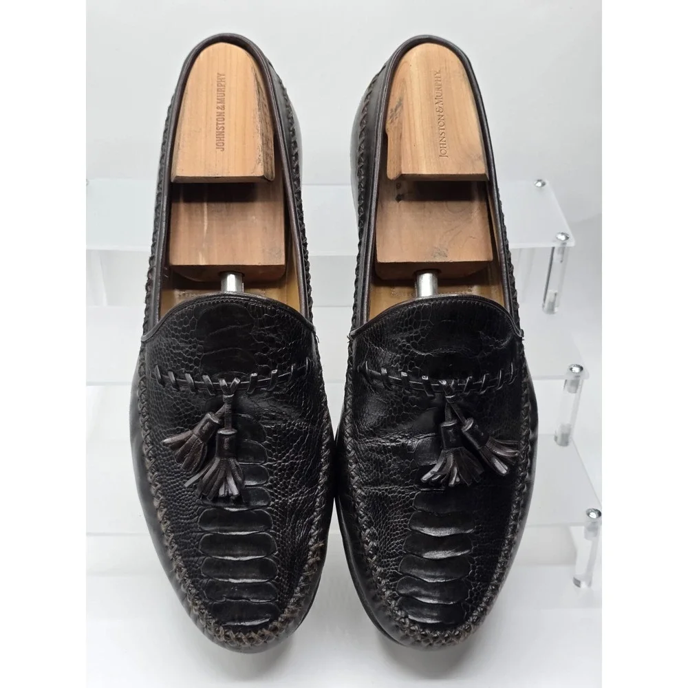 Johnston & Murphy Italian Woven Tassel Loafers 11 M Handcrafted PS Italy Cognac